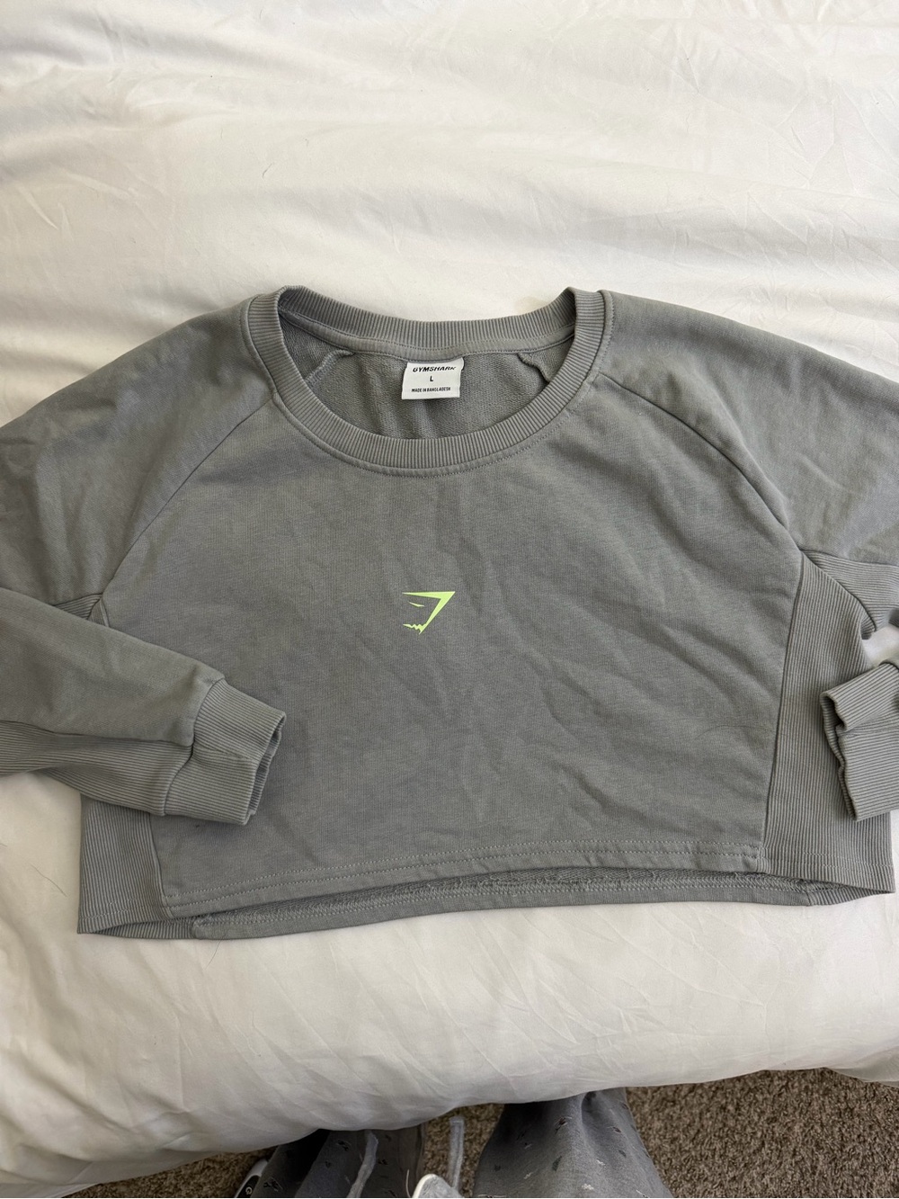 Gymshark Kids Grey Cropped Sweatshirt with Neon Yellow Logo